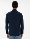 Navy Blue Slim Fit Linen Look Shirt