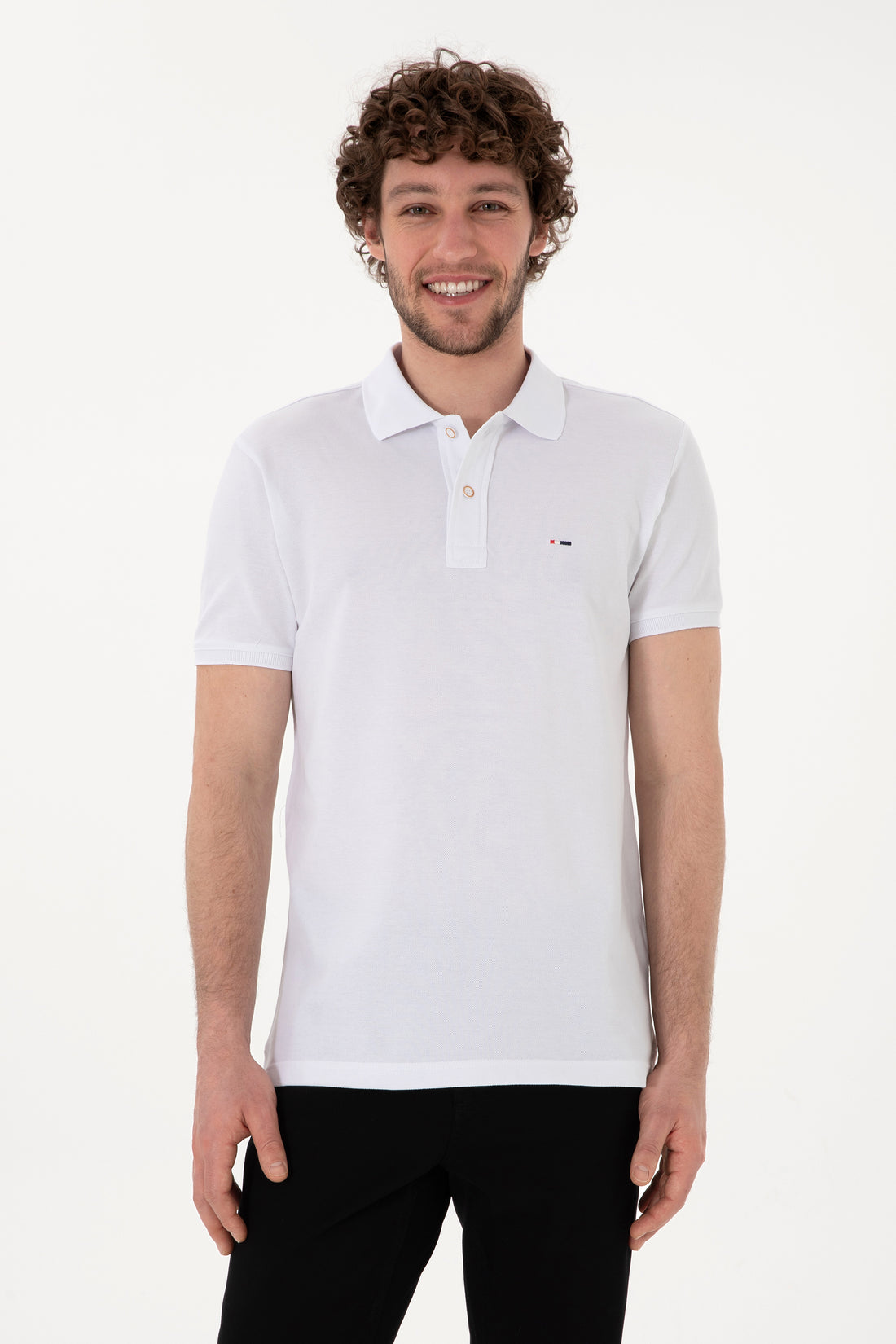 Men's Slim Fit Polo Neck White Basic T-Shirt