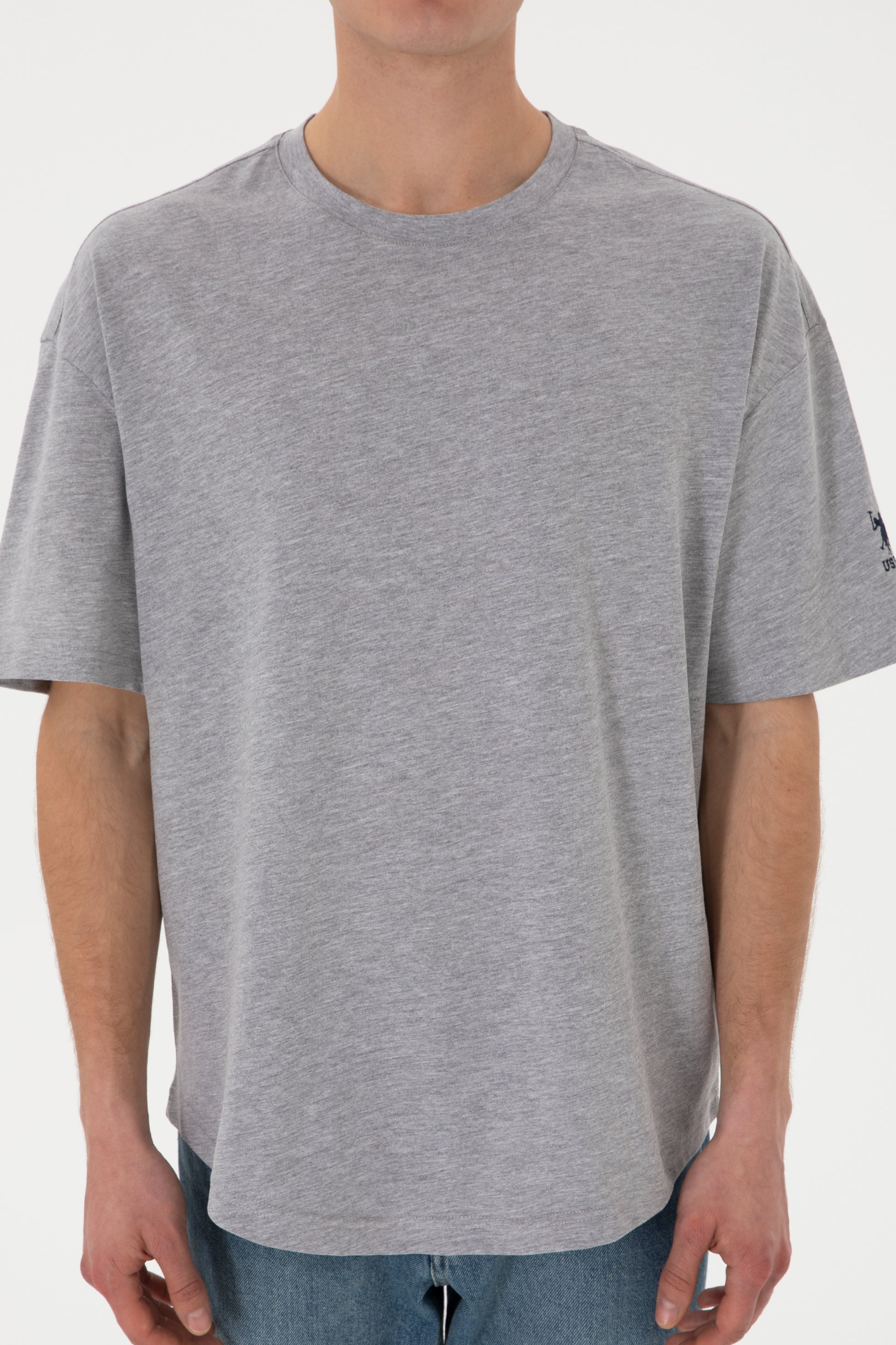 Men's Long Fit Crew Neck Grey Melange Basic T-Shirt