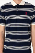 Men's Regular Fit Polo Neck Navy Striped T-Shirt