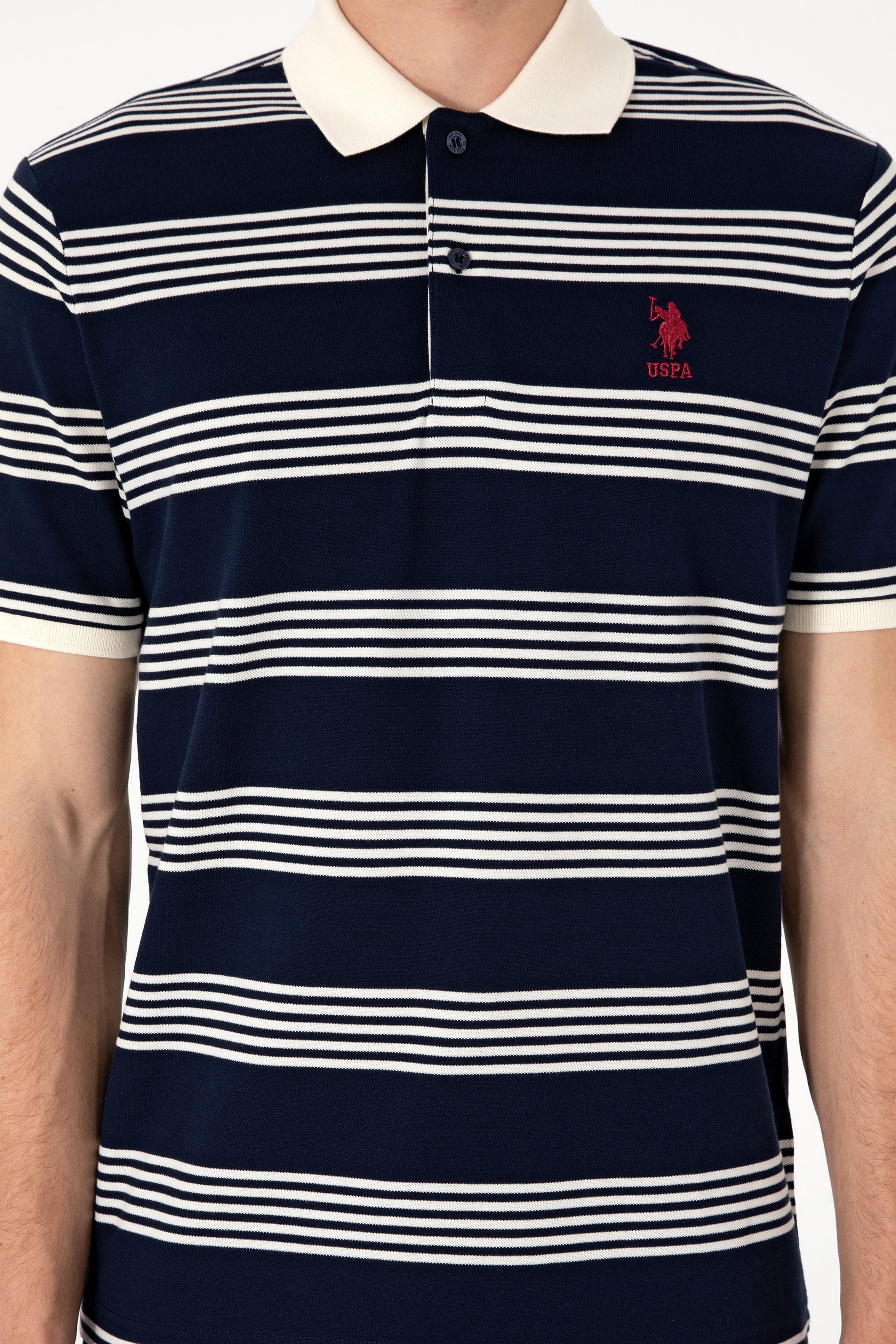 Men's Regular Fit Polo Neck Navy Striped T-Shirt