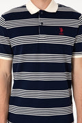 U.S. Polo Assn. - Men's Regular Fit Polo Neck Navy Striped T-Shirt