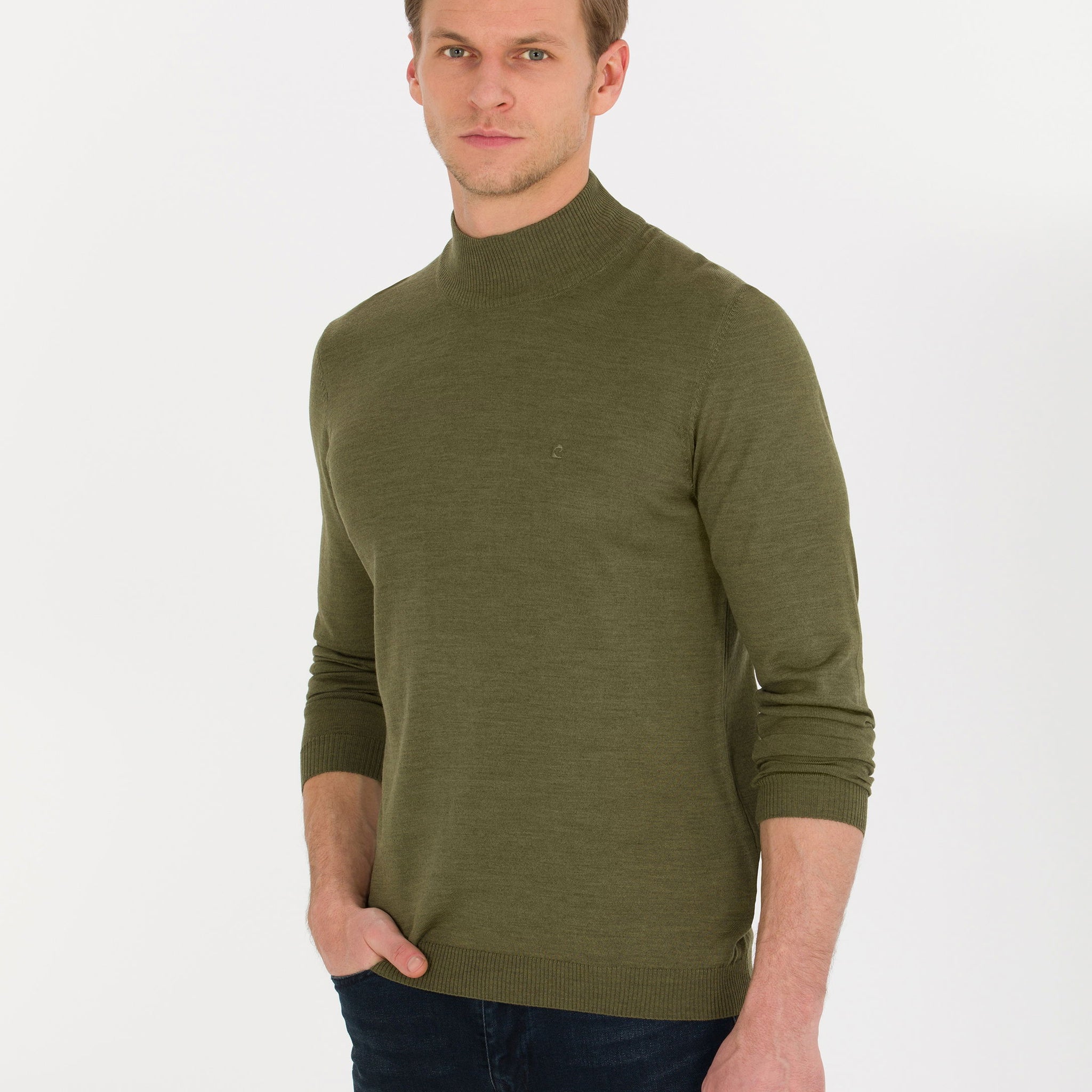 Light Green Slim Fit Half Turtleneck Wool Blend Basic Knitwear Sweater