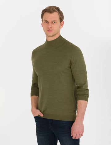 Light Green Slim Fit Half Turtleneck Wool Blend Basic Knitwear Sweater