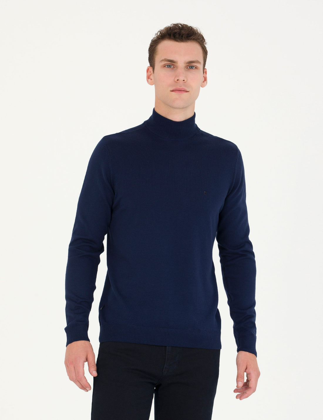 Light Navy Slim Fit Half Turtleneck Basic Sweater Sweater