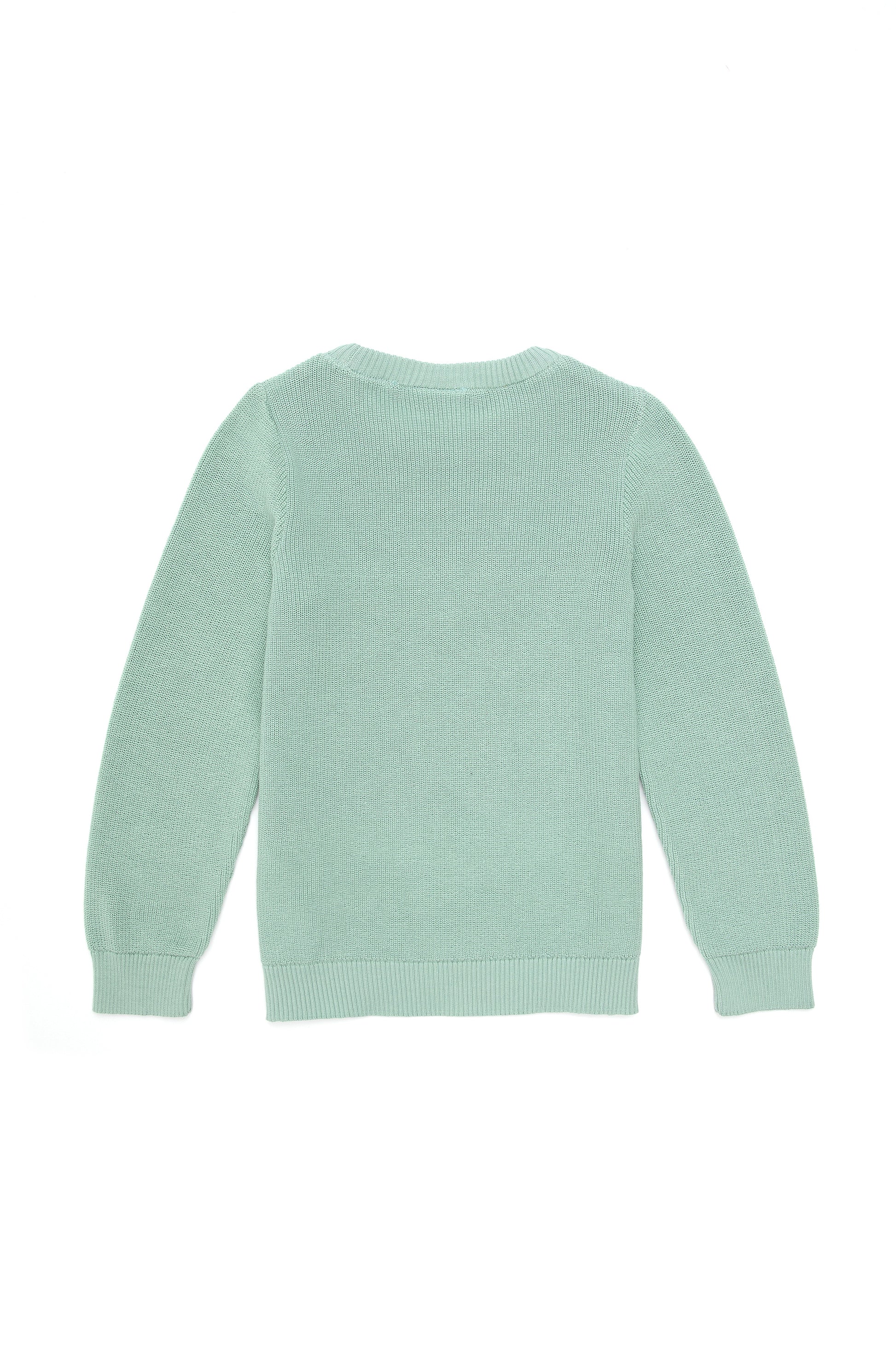 Girls' Water Green Crew Neck Basic Sweater
