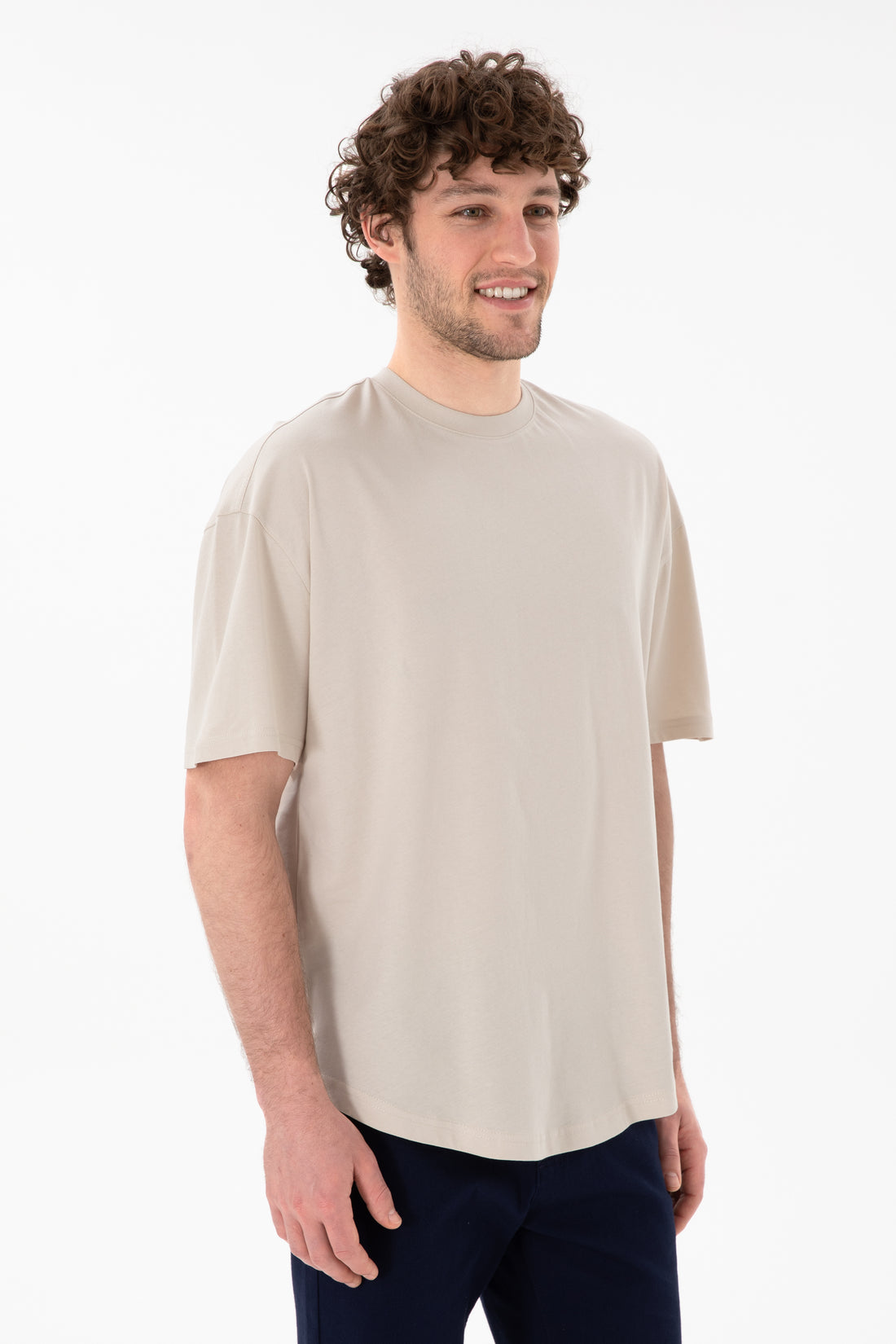 Men's Long Fit Crew Neck Stone Basic T-Shirt