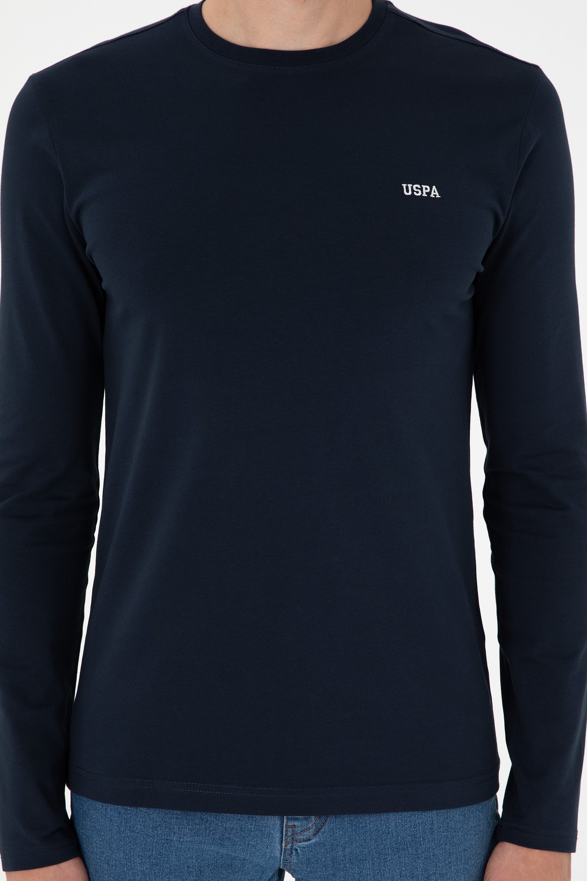 Men's Slim Fit Crew Neck Navy Basic Sweatshirt