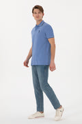Men's Regular Fit Polo Neck Dark Blue Basic T-Shirt