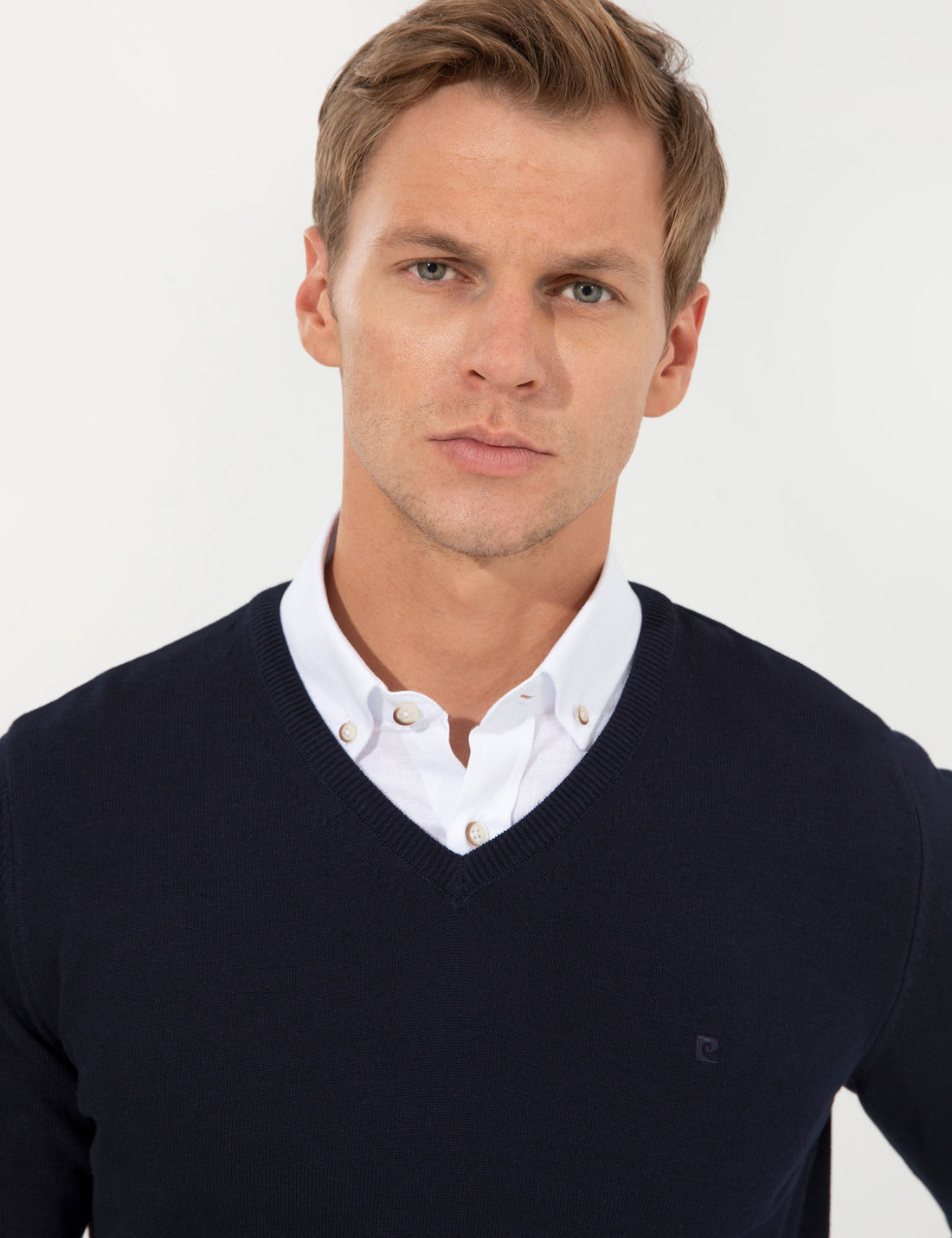 Navy Blue Slim Fit V Neck Basic Knitwear Sweater