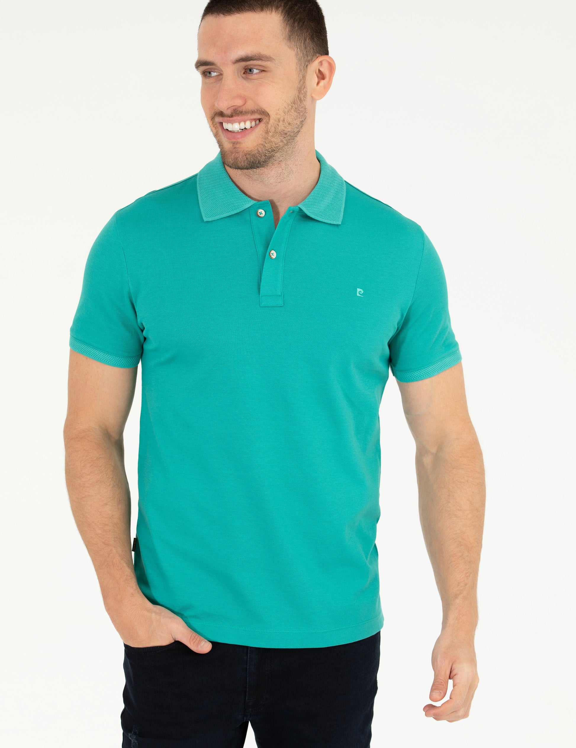 Green Slim Fit Polo Neck Mercerized T-Shirt