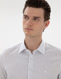 Navy Blue Slim Fit Striped Long Sleeve Shirt