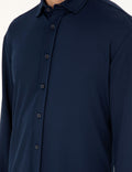 Navy Blue Slim Fit Knitted Shirt