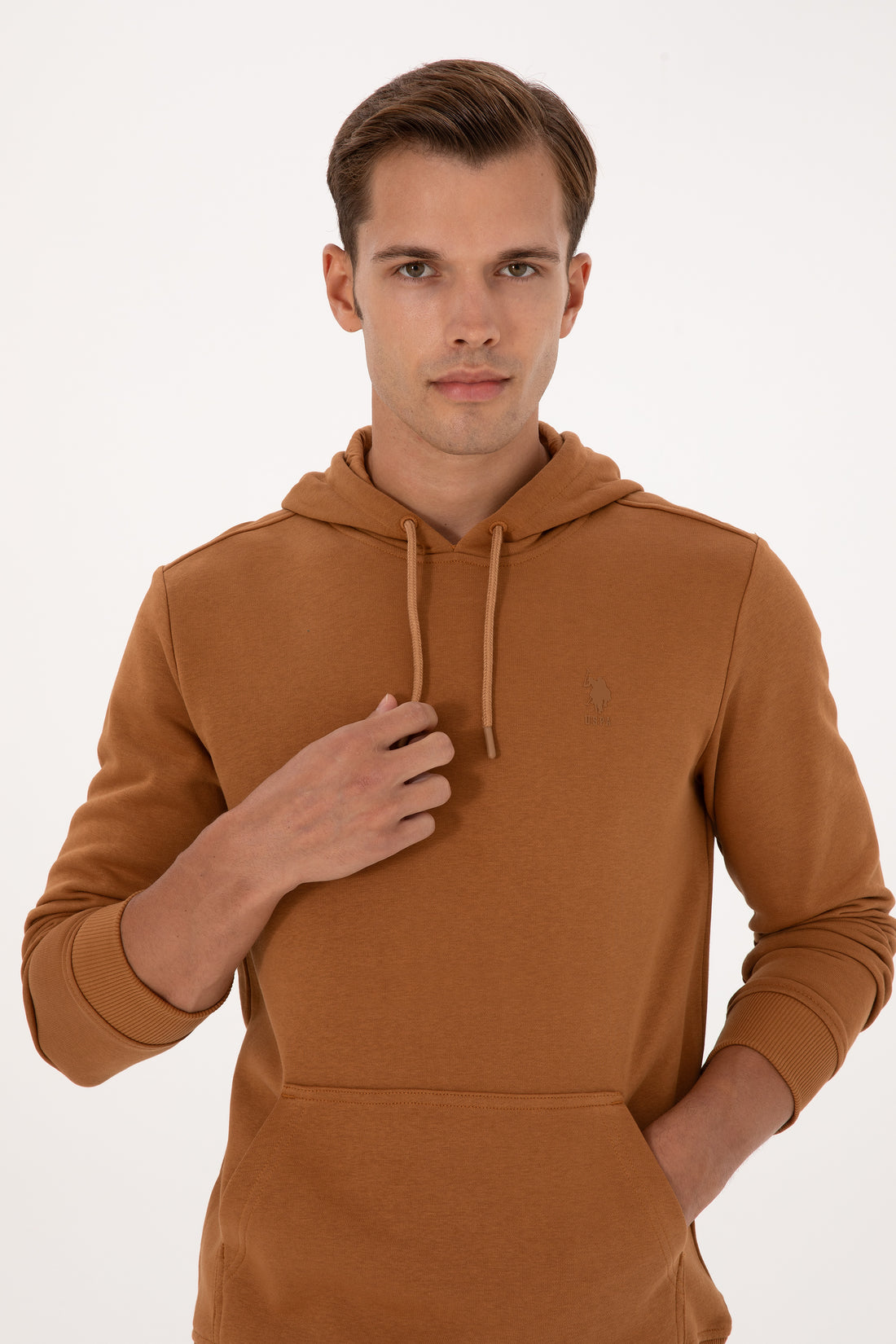 Erkek Regular Fit Kapişonlu Camel Basic Sweatshirt