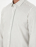 Khaki Striped Slim Fit Long Sleeve Shirt