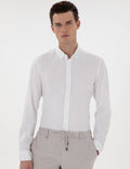 White Slim Fit Striped Long Sleeve Shirt