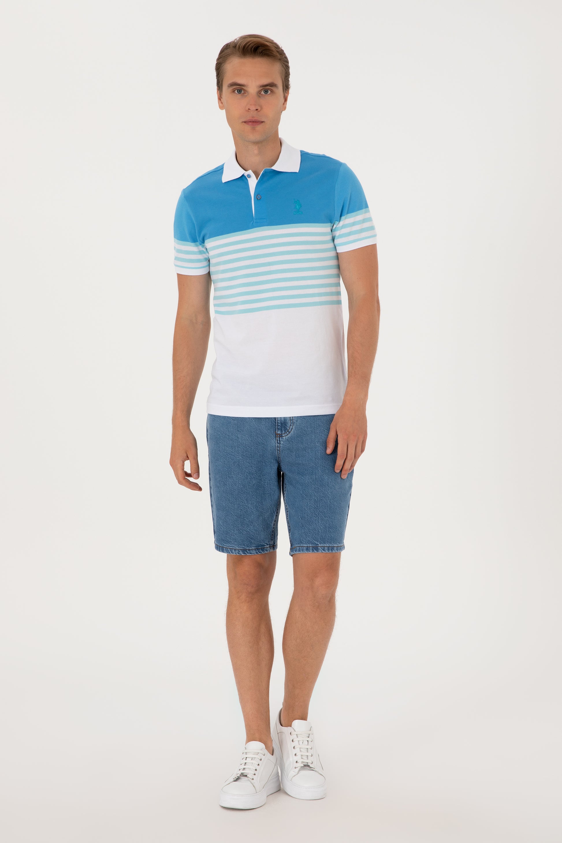 Men's Regular Fit Polo Neck Turquoise T-shirt