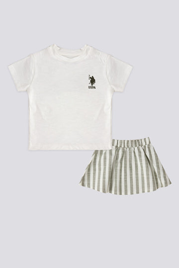 Girl Baby Stone Striped 2-Piece Short Sleeve T-Shirt Set