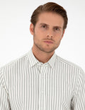 Khaki Striped Slim Fit Long Sleeve Shirt