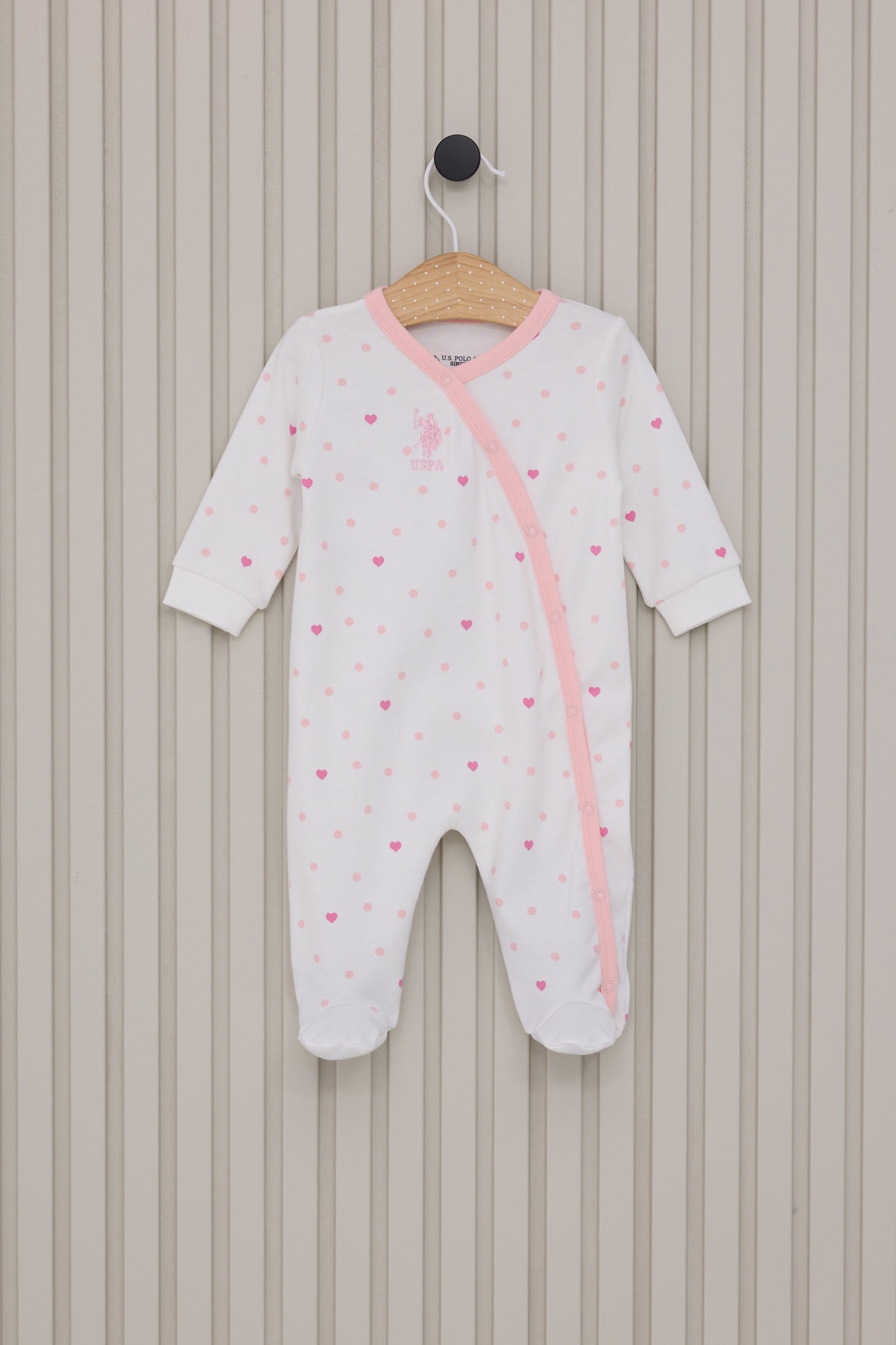 Baby Girl White Heart Pattern 100% Cotton Bootie Jumpsuit