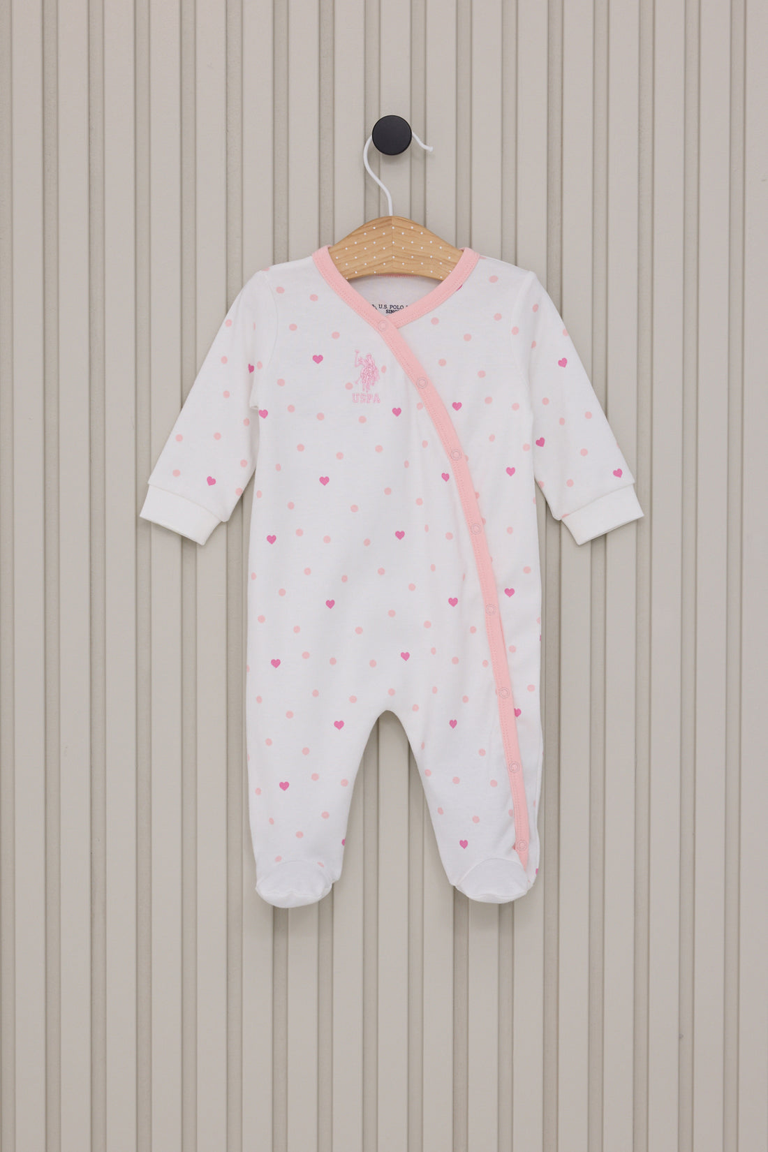 Baby Girl White Heart Pattern 100% Cotton Bootie Jumpsuit