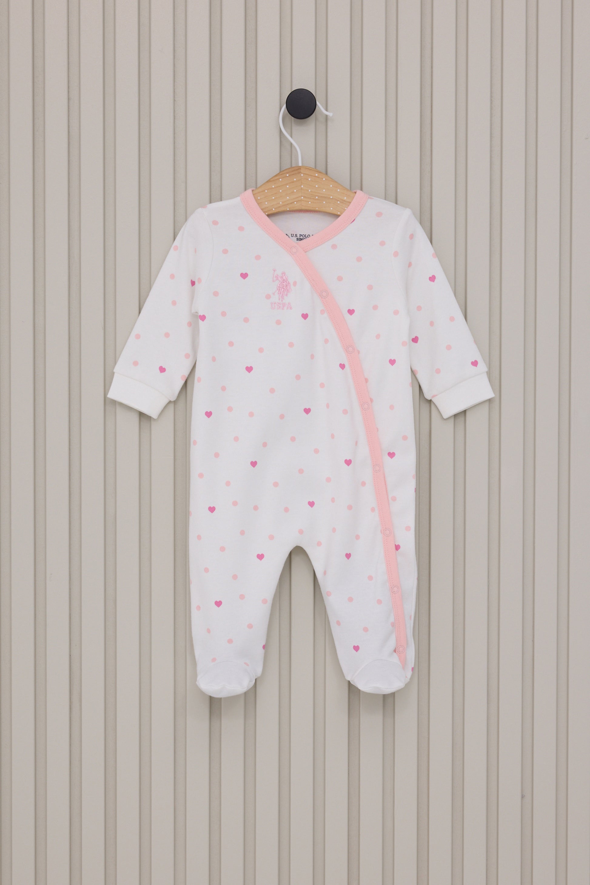 Baby Girl White Heart Pattern 100% Cotton Bootie Jumpsuit