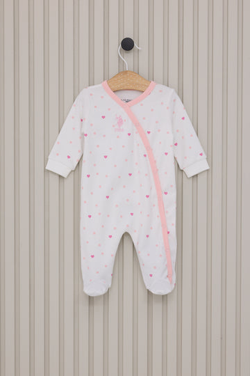Baby Girl White Heart Pattern 100% Cotton Bootie Jumpsuit