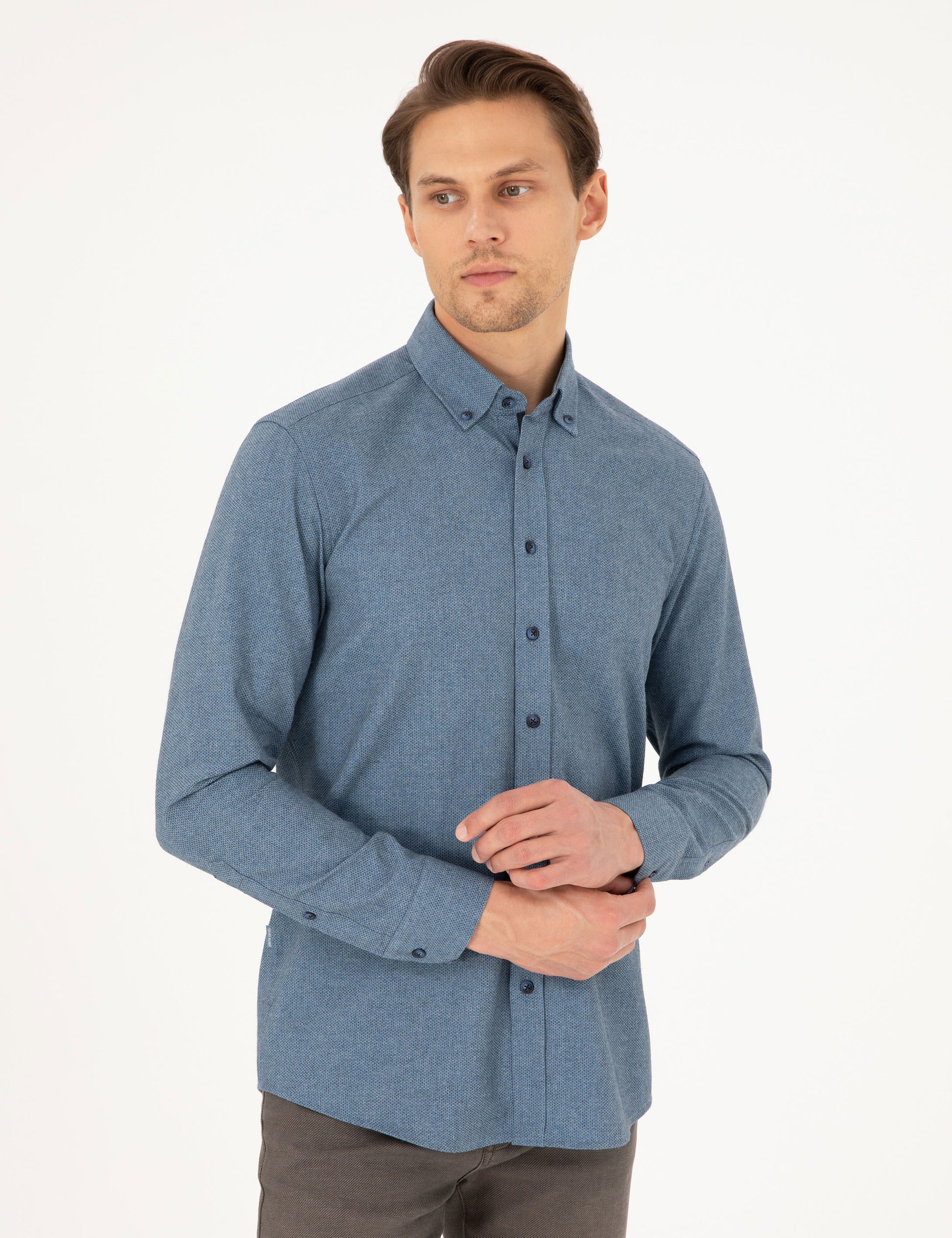 Blue Slim Fit Long Sleeve Shirt