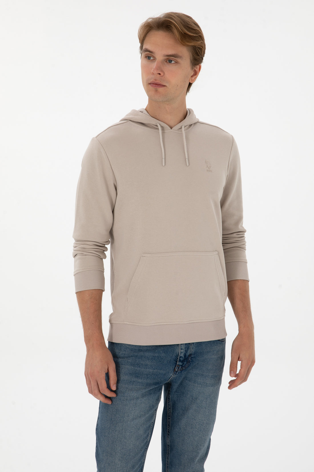 Erkek Regular Fit Kapişonlu Taş Basic Sweatshirt