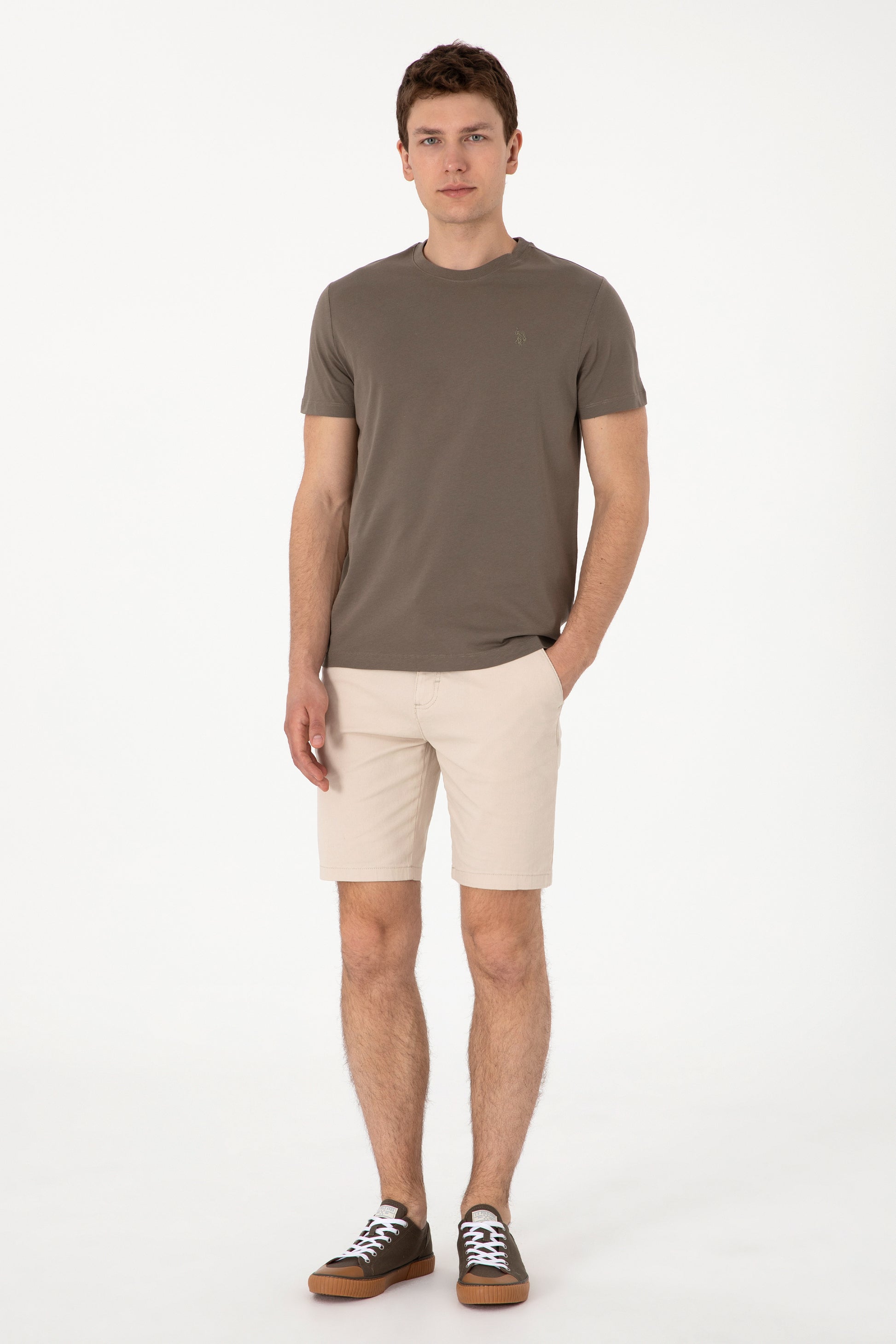 Men's Regular Fit Crew Neck Khaki T-Shirt