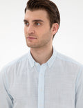 Light Blue Linen Look Slim Fit Long Sleeve Shirt