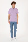 Men's Regular Fit Zipper Lilac T-Shirt