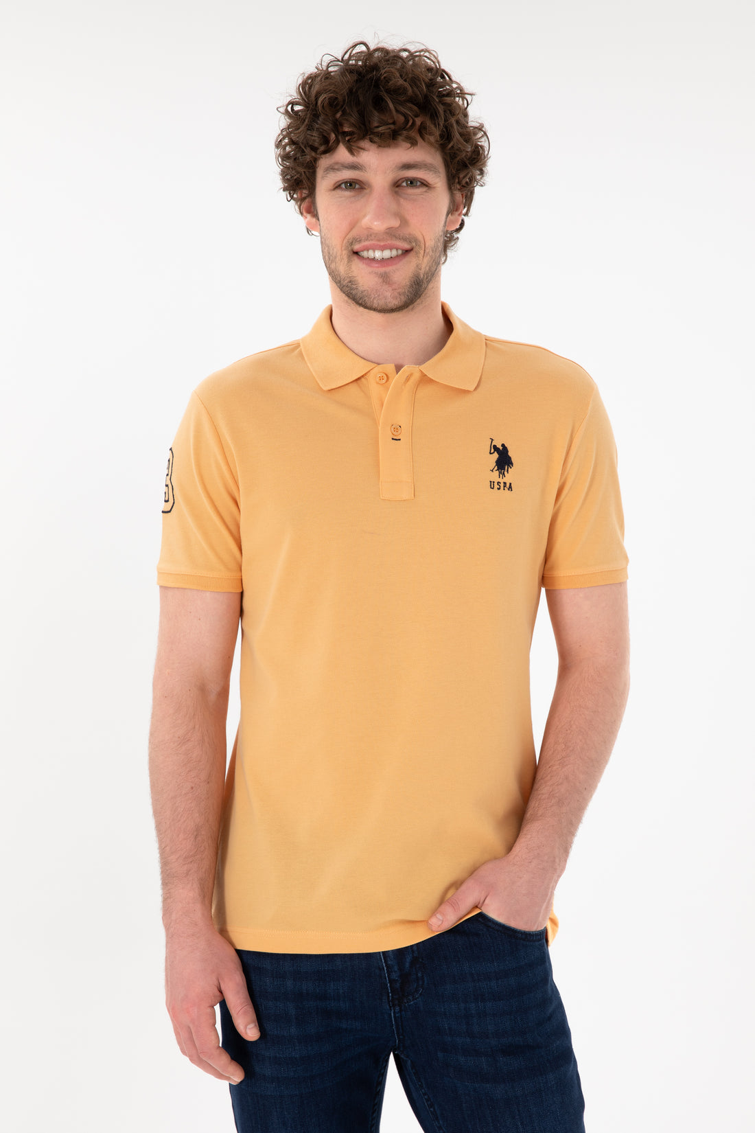 Men's Slim Fit Polo Neck Orange Basic T-Shirt
