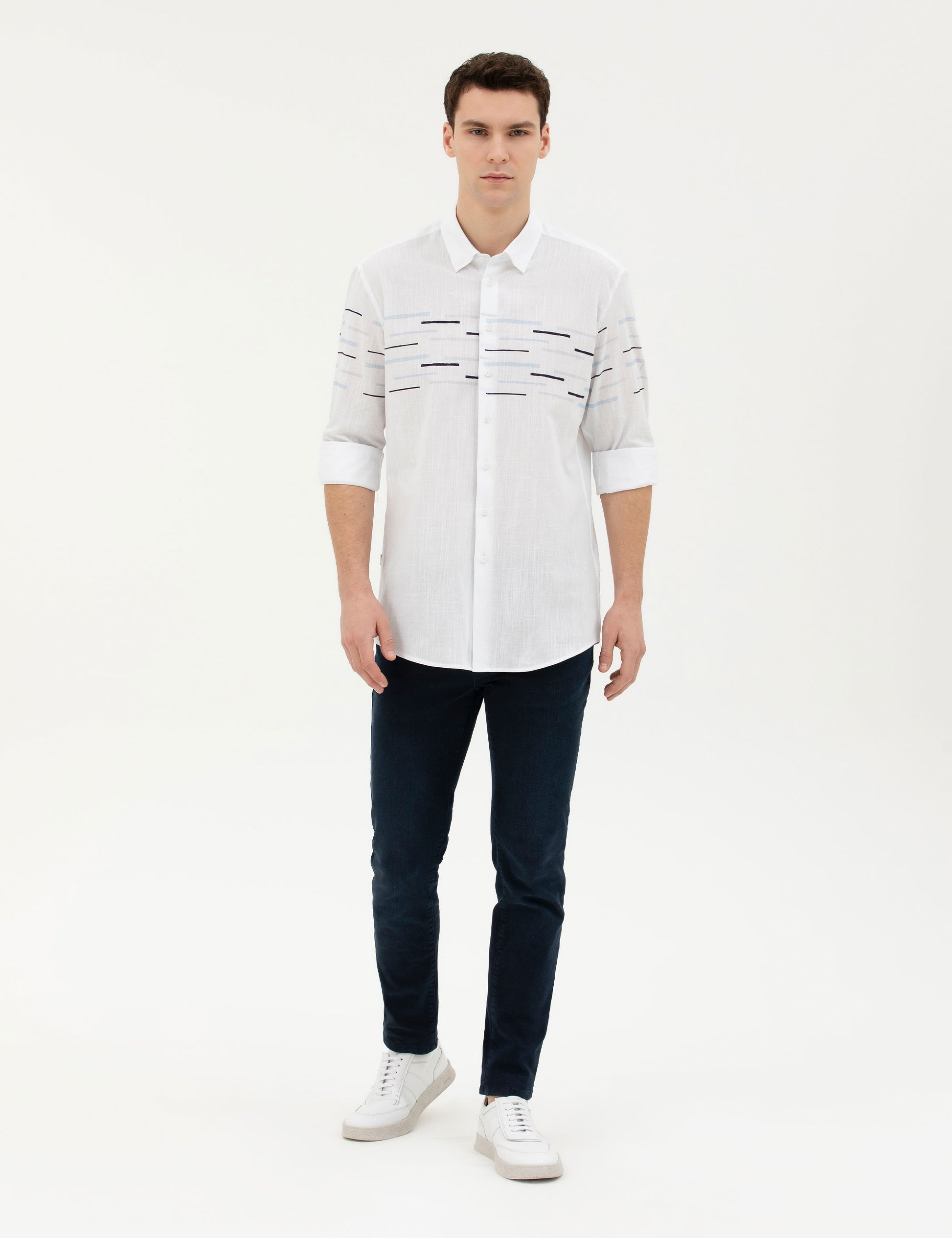 Navy Blue Slim Fit Long Sleeve Shirt