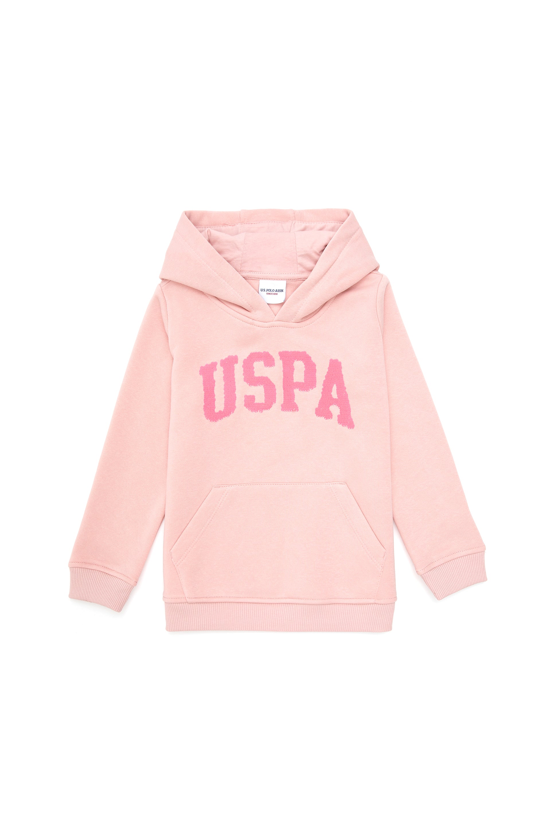 Girls' Powder Pink Hooded Basic Sweatshirt