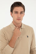 Men's Regular Fit Polo Collar Sand Basic Sweatshirt