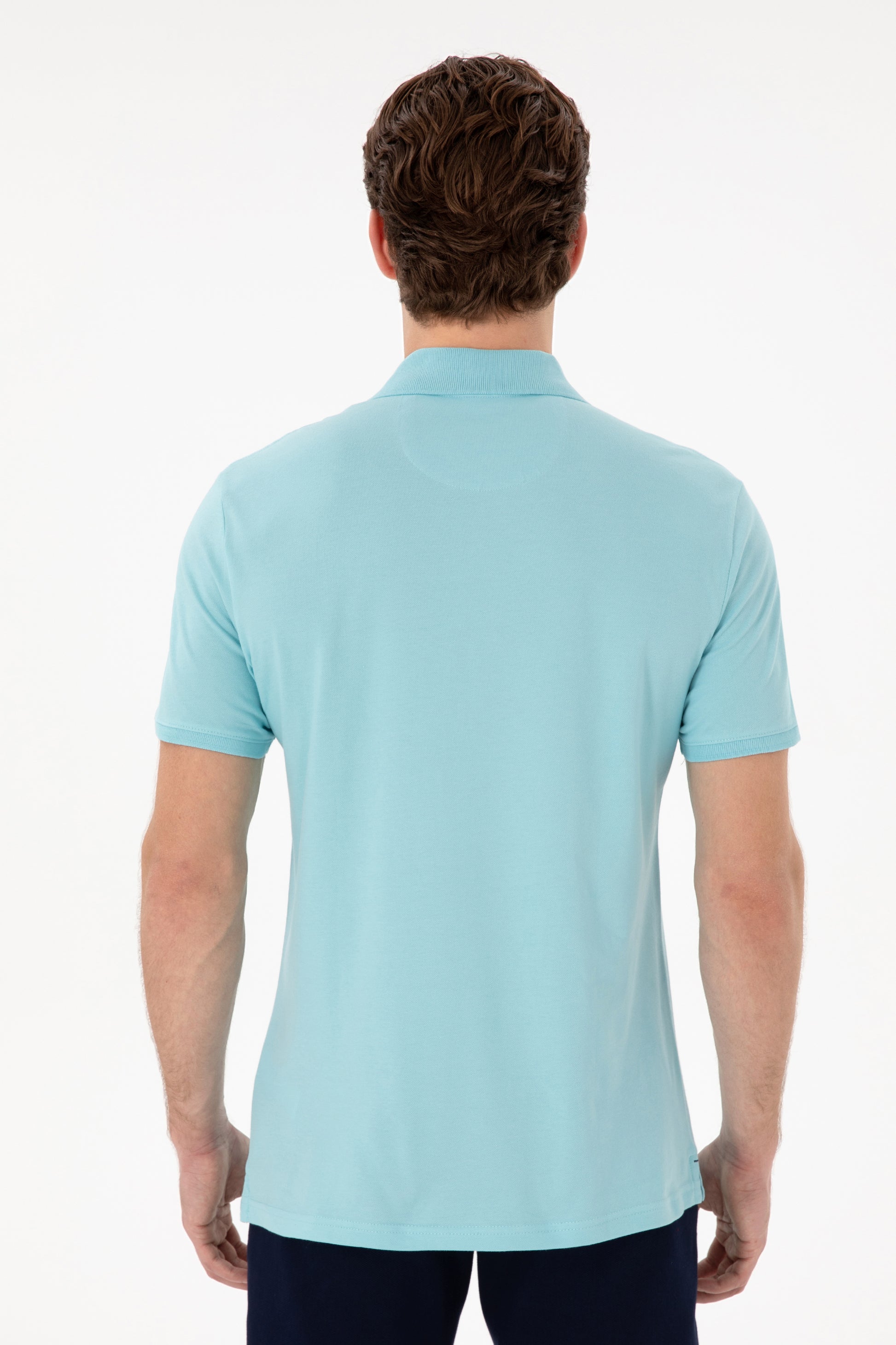 Men's Slim Fit Polo Neck Aqua Basic T-Shirt