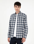 Navy Blue Plaid Regular Fit Long Sleeve Shirt