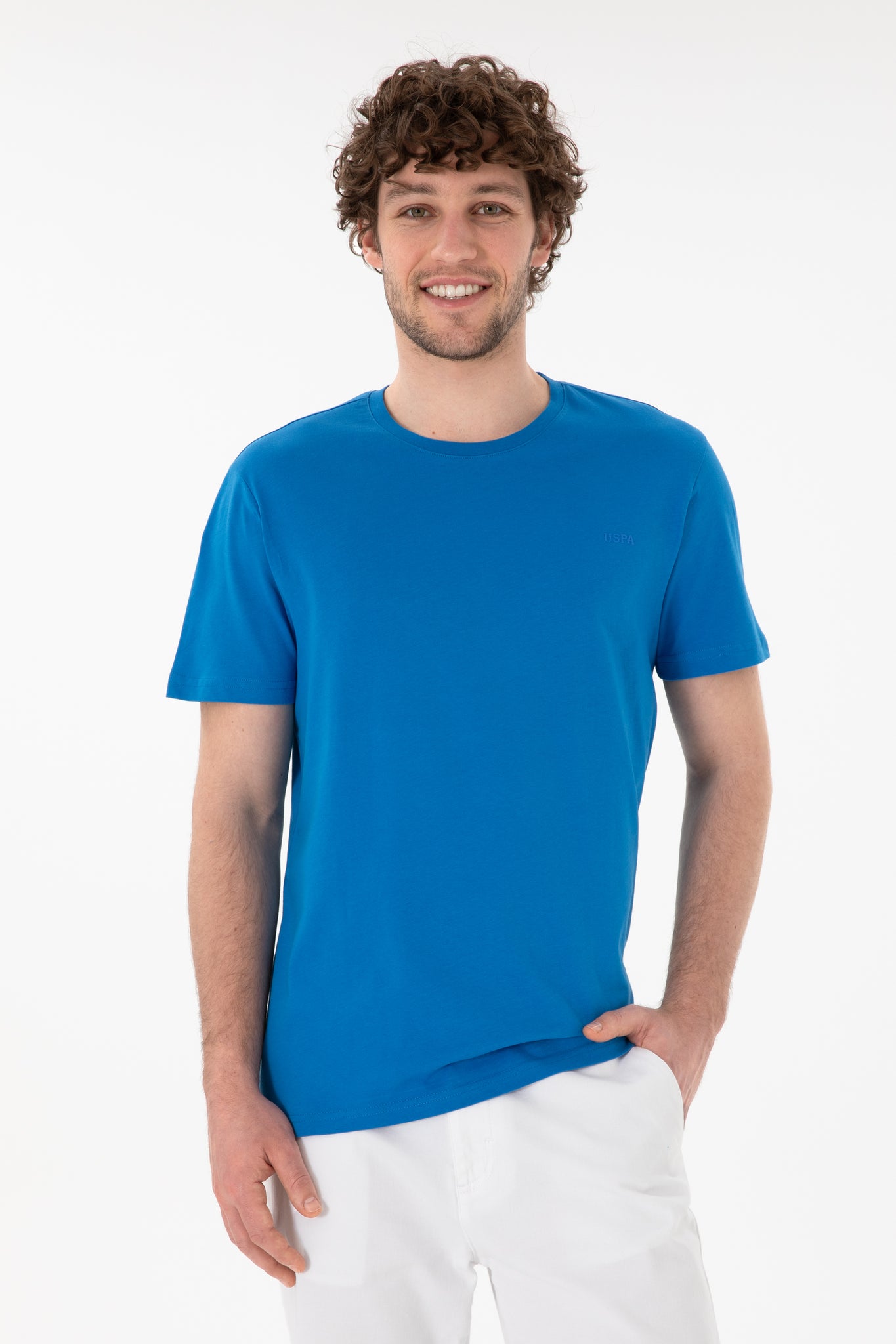 Men's Regular Fit Crew Neck Cobalt Blue Basic T-Shirt