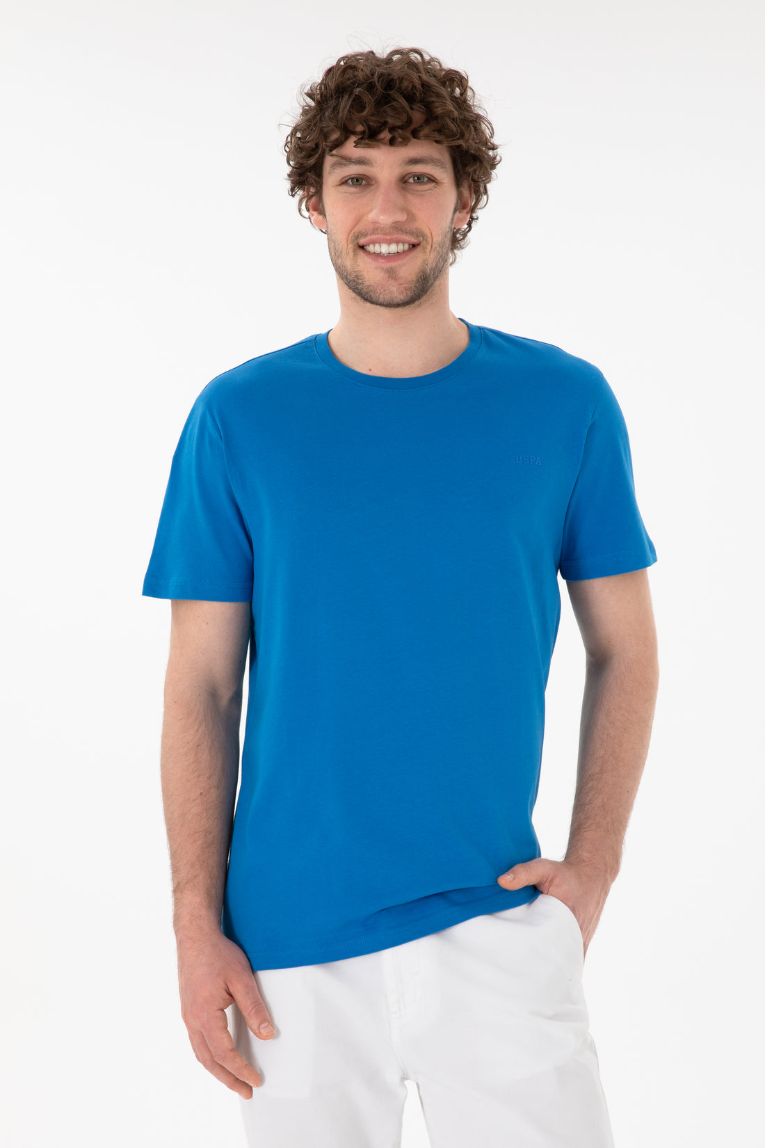Men's Regular Fit Crew Neck Cobalt Blue Basic T-Shirt