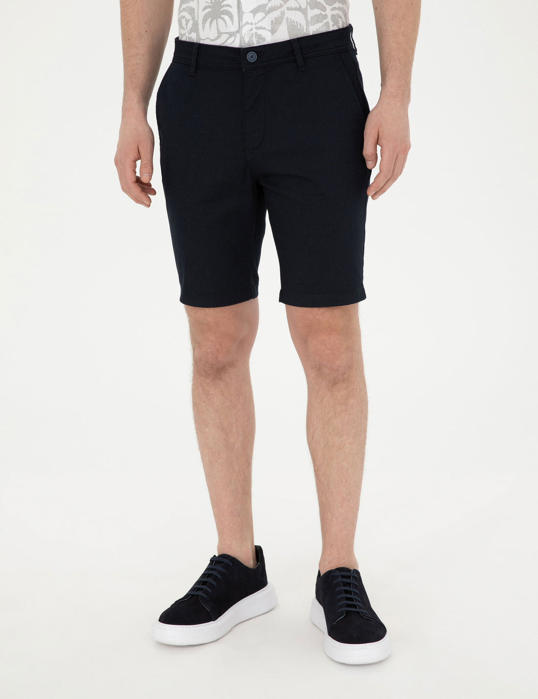 Navy Blue Slim Fit Woven Shorts