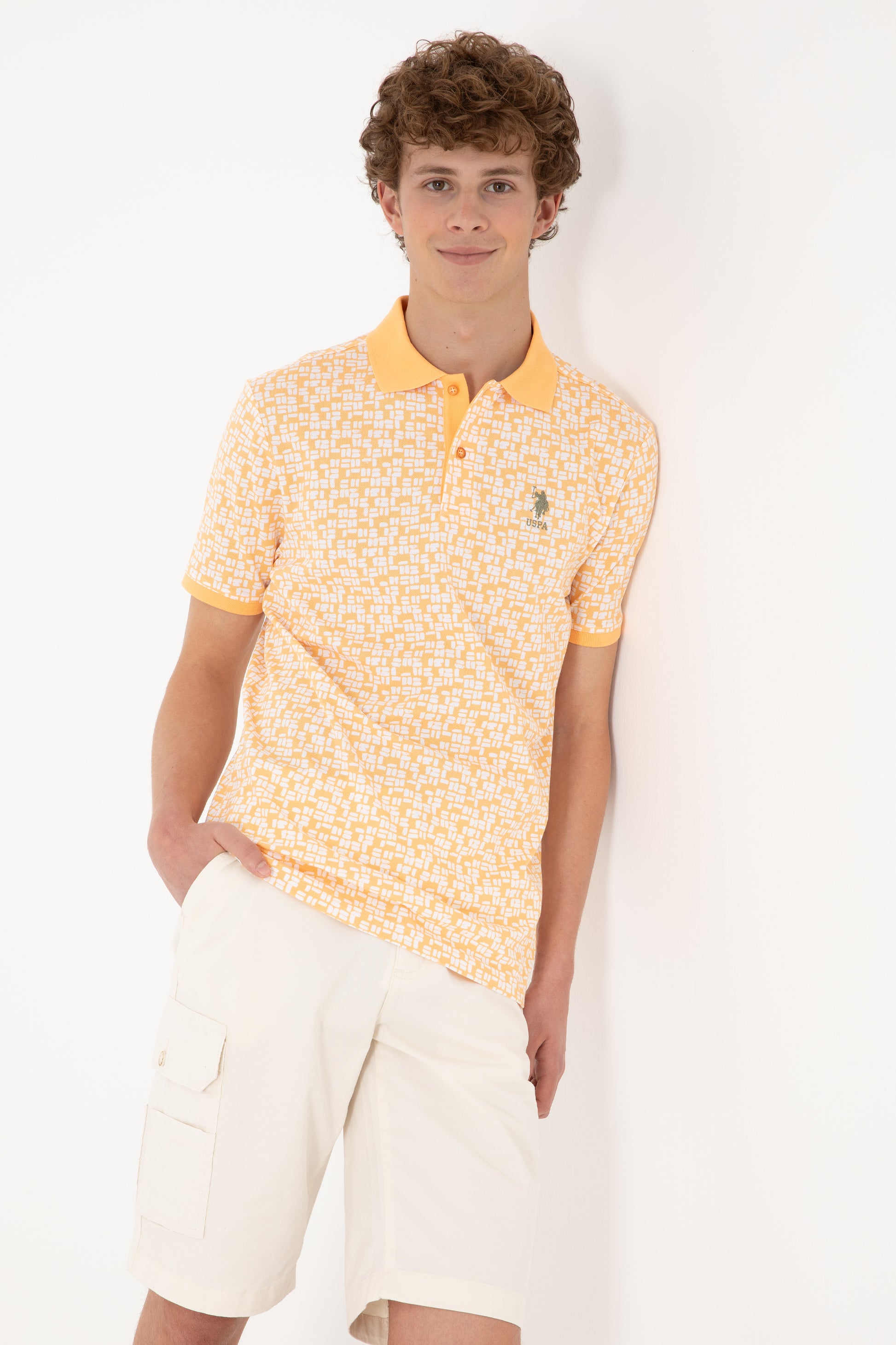 Men's Regular Fit Polo Neck Orange T-Shirt