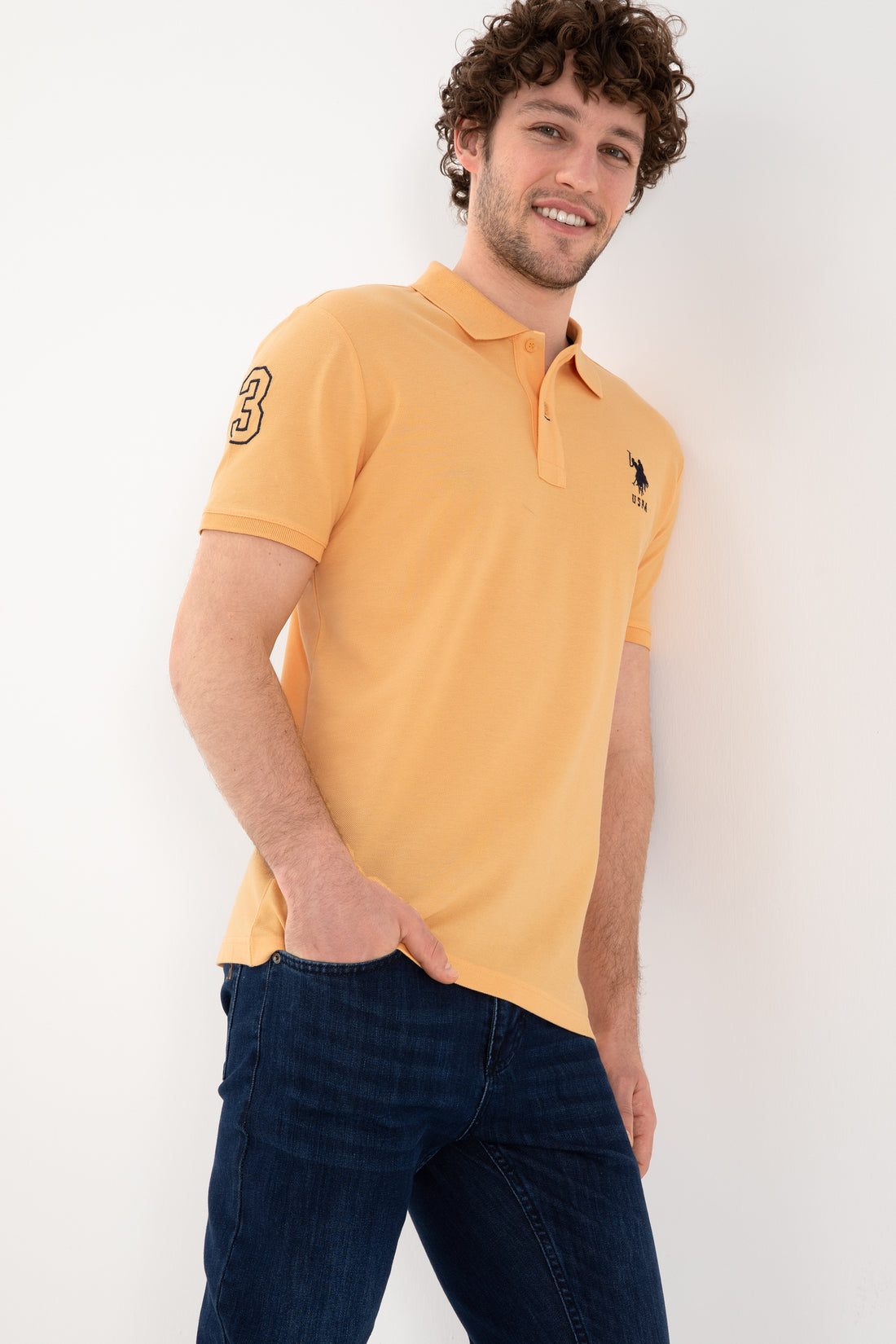 Men's Slim Fit Polo Neck Orange Basic T-Shirt