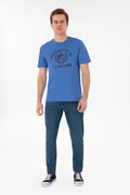 Men's Regular Fit Crew Neck Printed Indigo T-Shirt