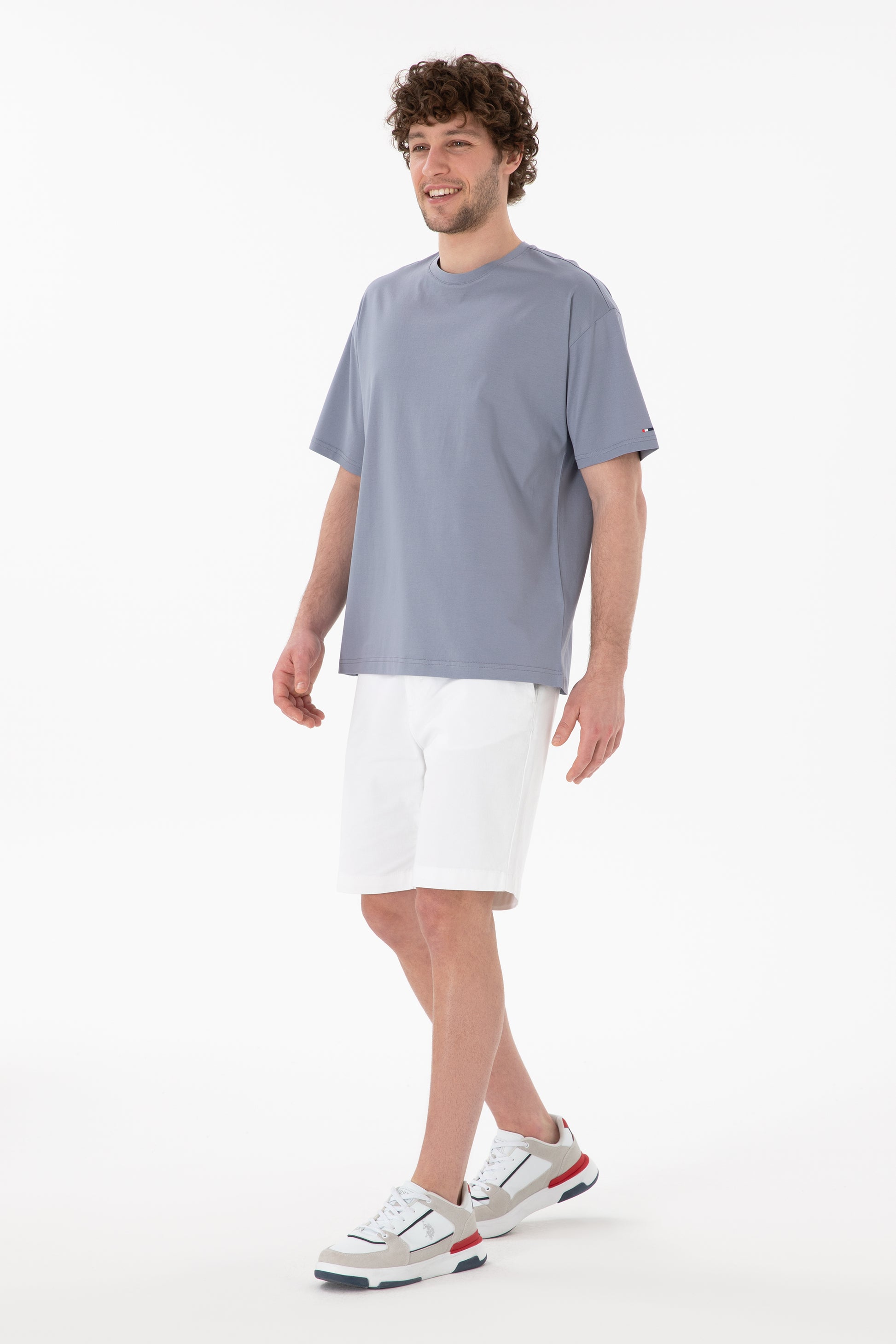 Men's Comfort Fit Crew Neck Blue Mercerized Basic T-Shirt