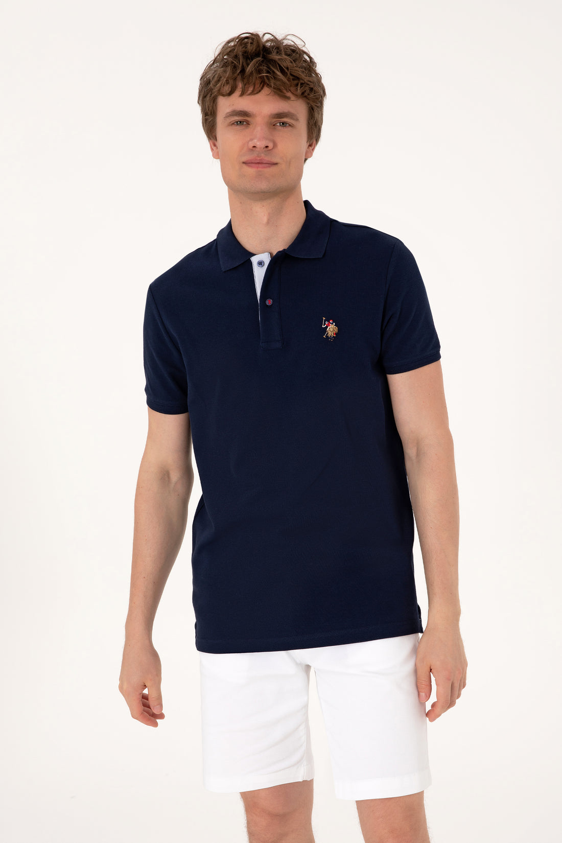 Men's Slim Fit Polo Neck Navy Basic T-Shirt