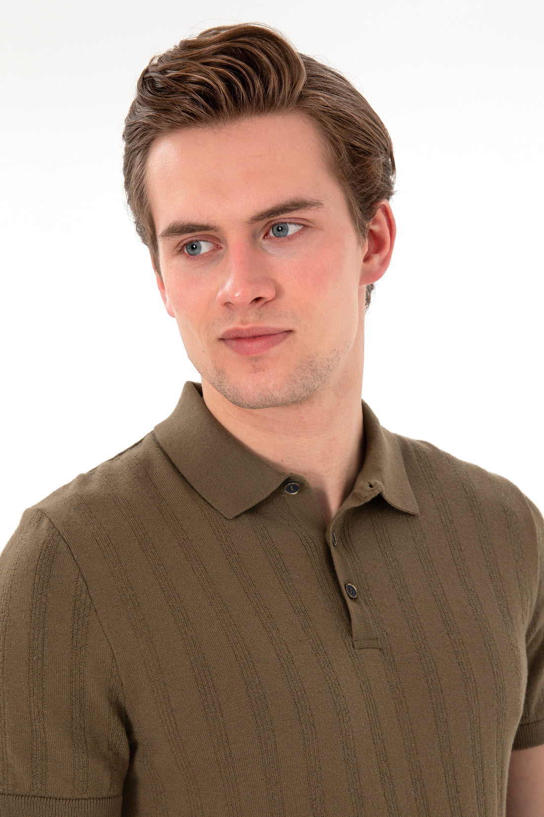 Men's Slim Fit Polo Neck Khaki Sweater T-Shirt