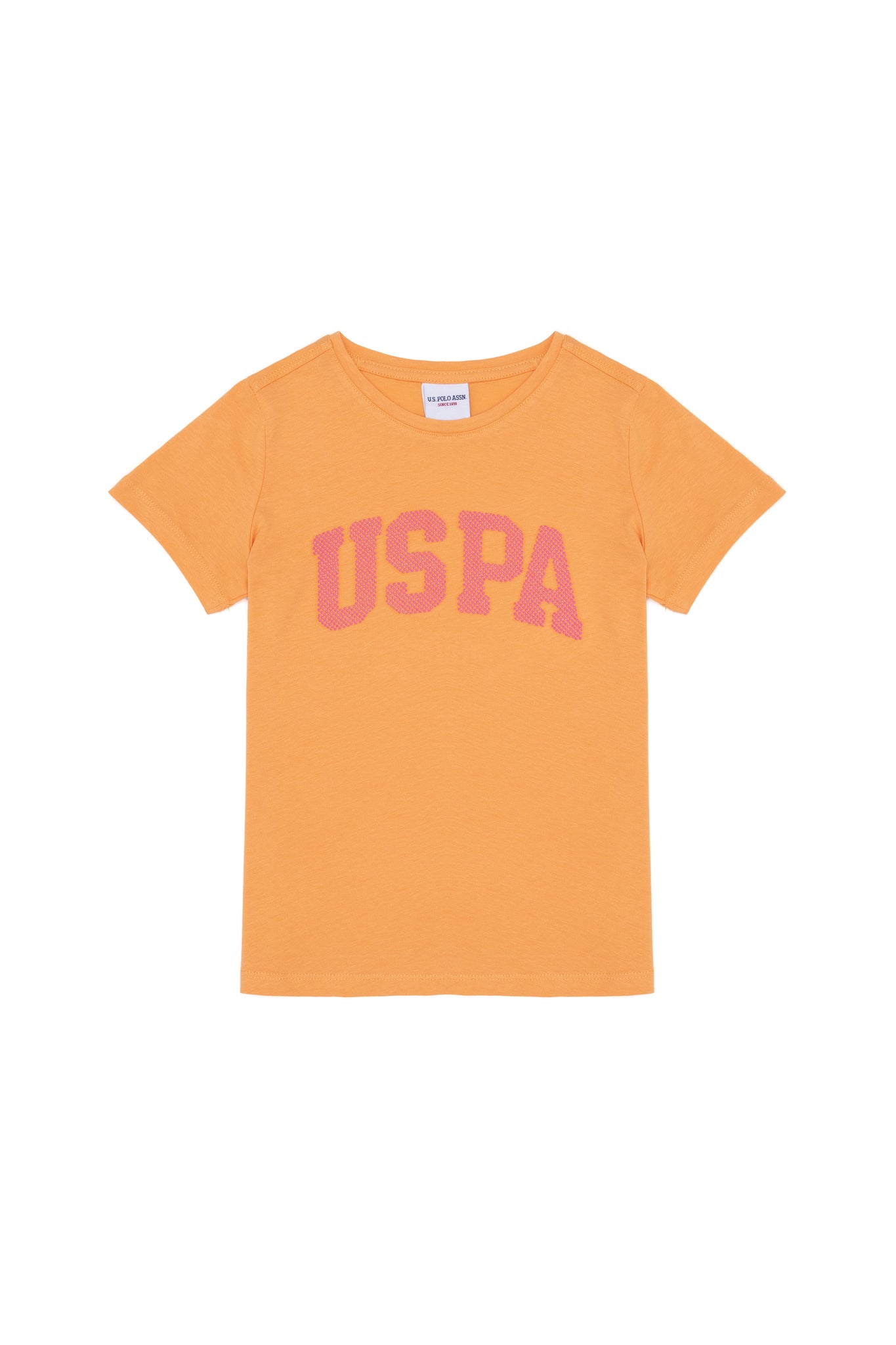 Girls' Orange Crew Neck Basic T-Shirt