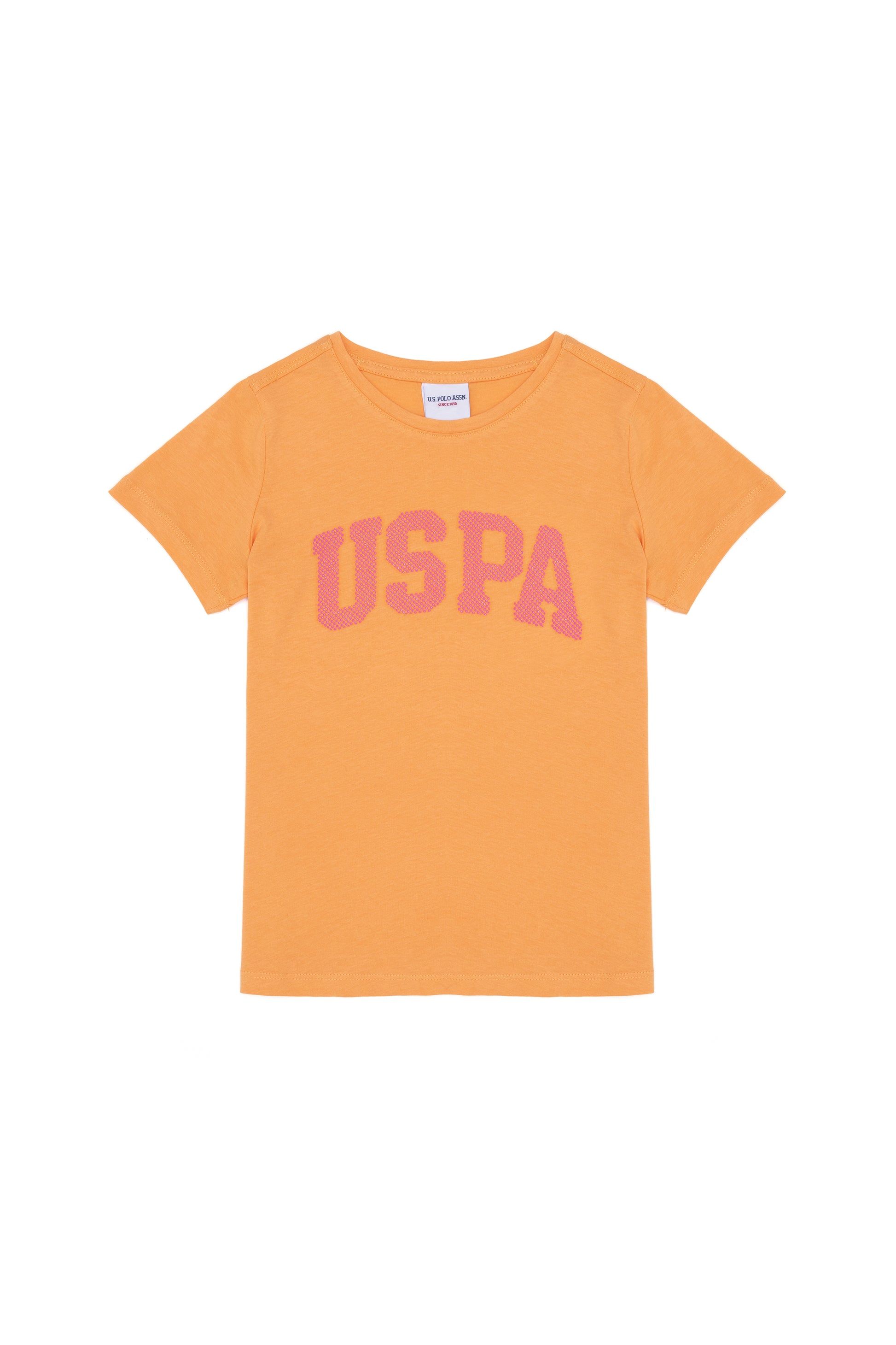 Girls' Orange Crew Neck Basic T-Shirt