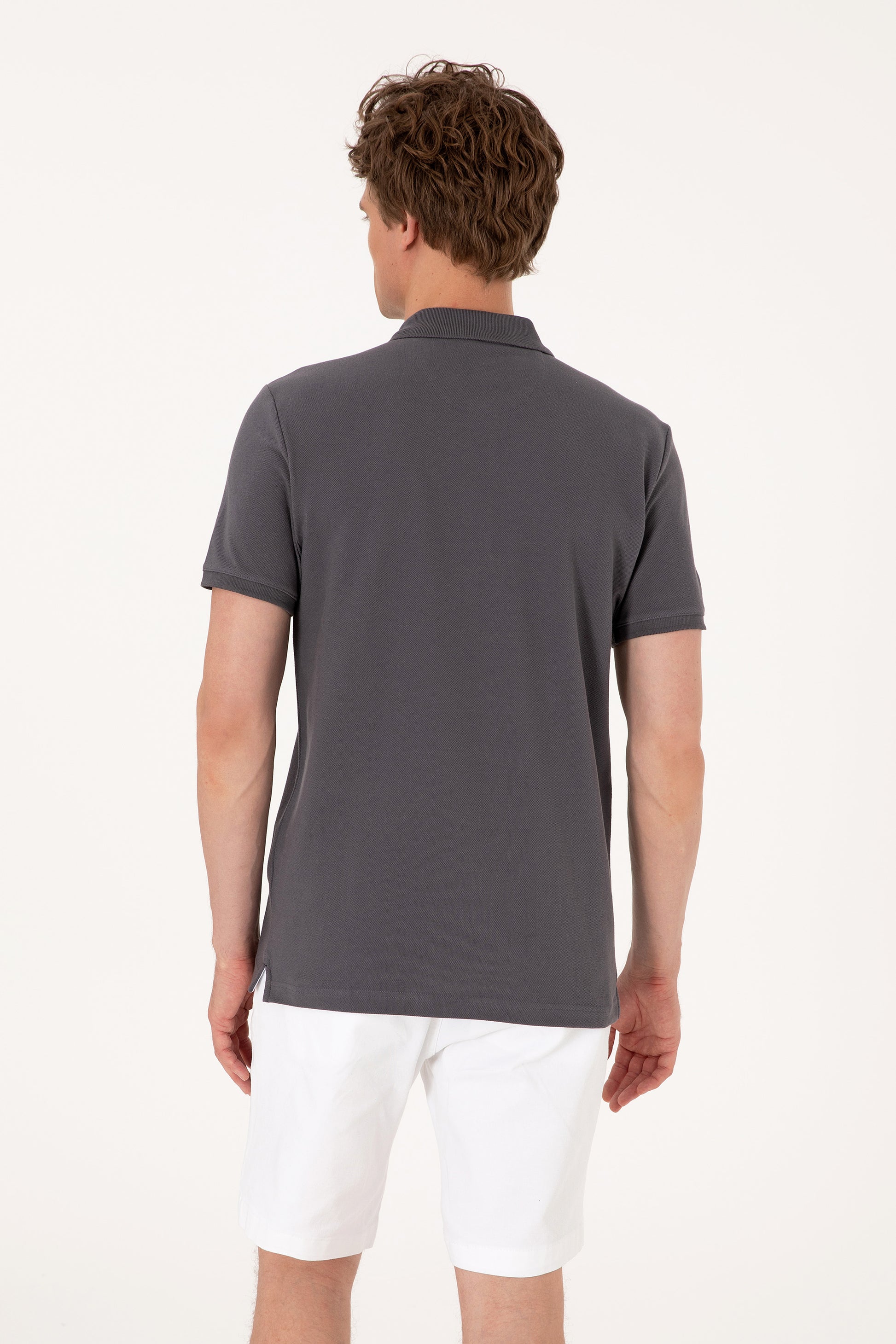 Men's Slim Fit Polo Neck Anthracite Basic T-Shirt